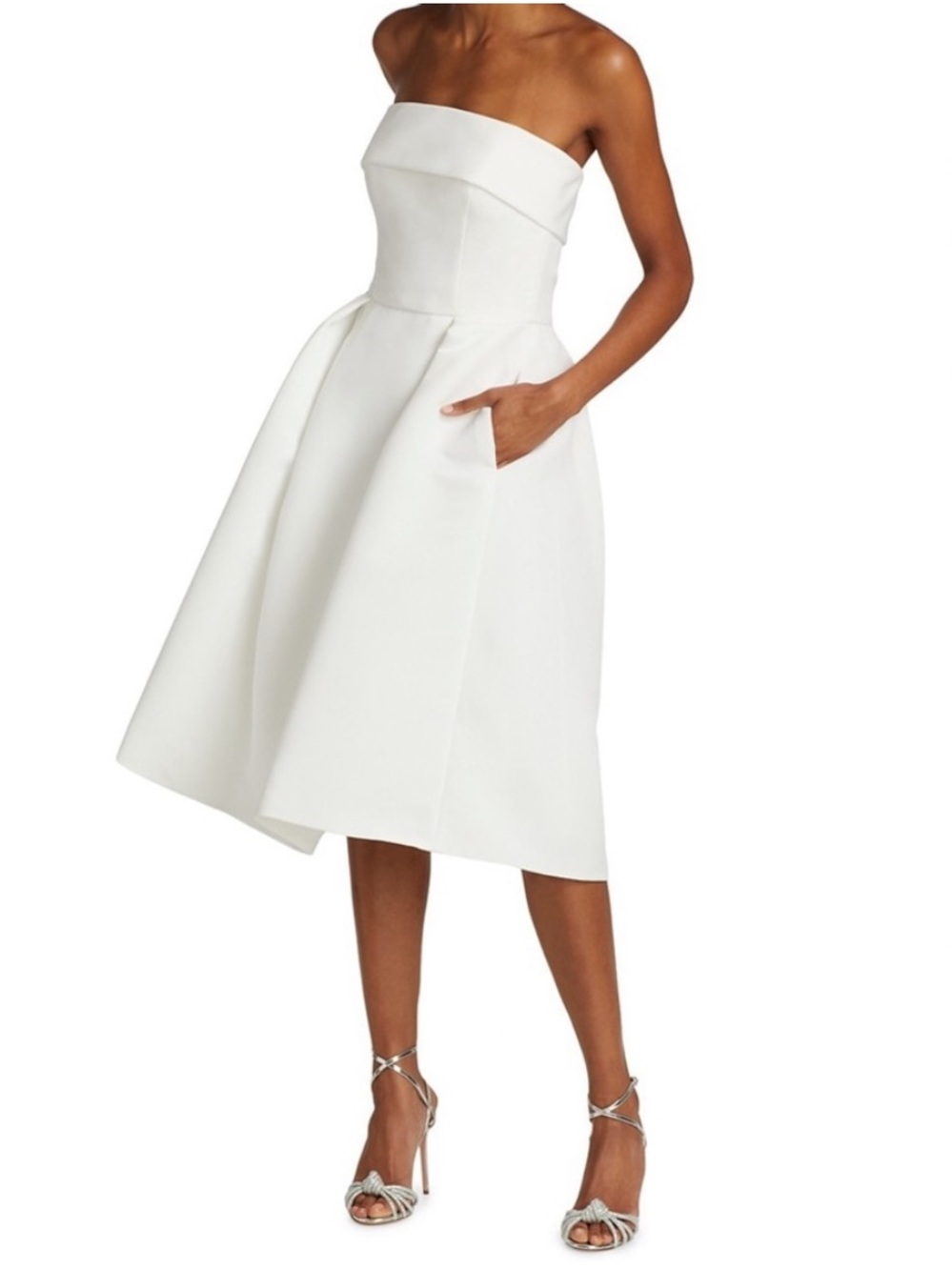 Amsale Size 8 Faille Silk Fit-&-Flare Strapless Midi-NWT Dress